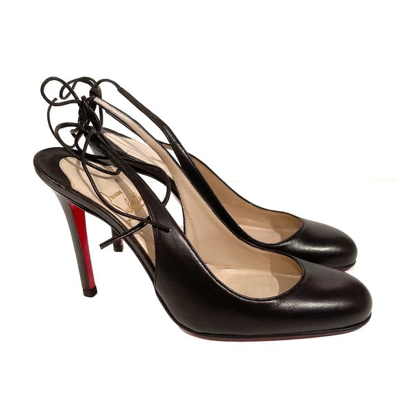 Christian Louboutin Shoes - Christian Louboutin Black Heels Ankle Lace Tie with Red Soles
